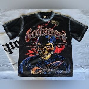 God Speed Black Rhinestones Graphic Skull Moto Tee - Men